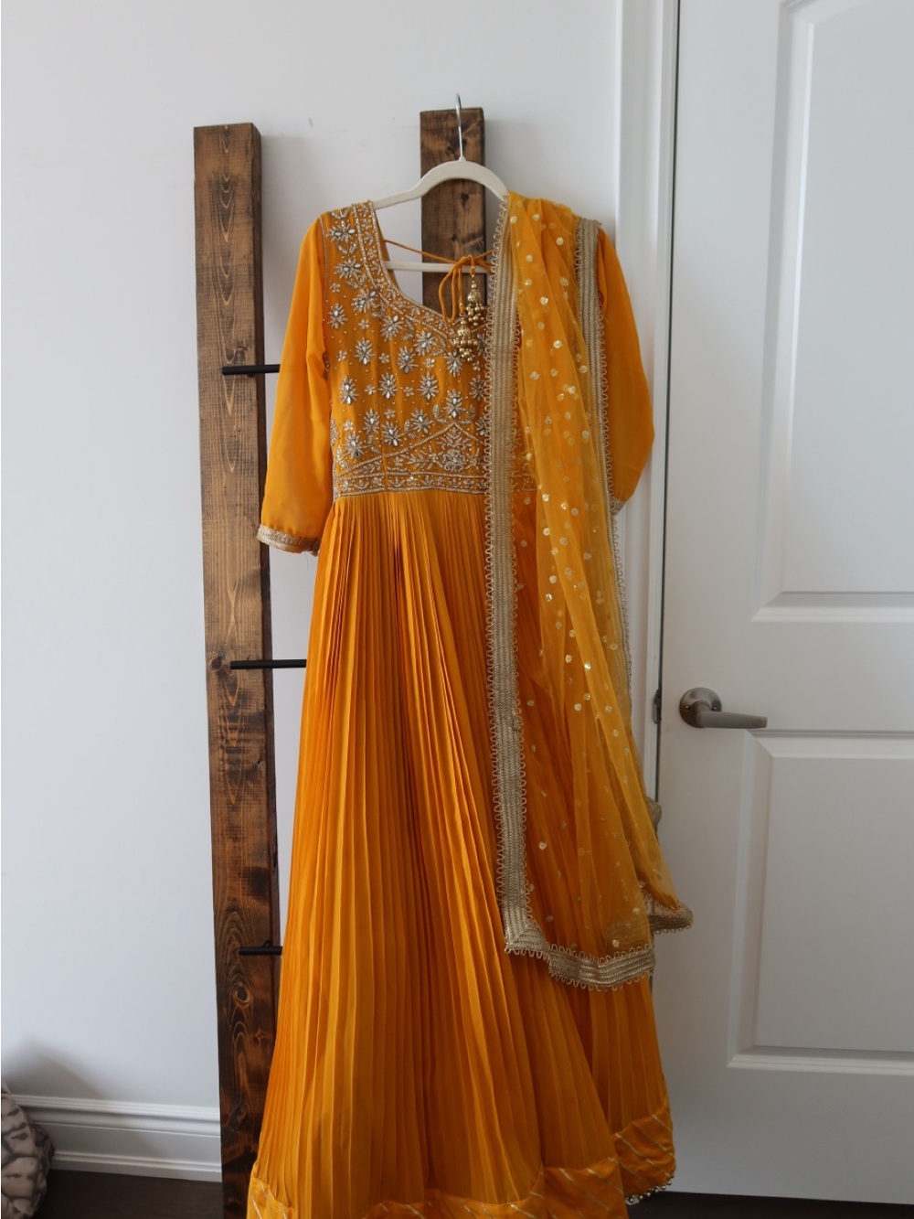 Golden Yellow Embellished Anarkali Dress with Dupatta